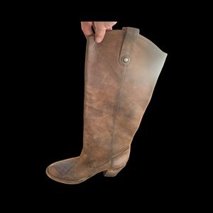 Frye Melissa Button Distressed Cognac Tall Riding Boots